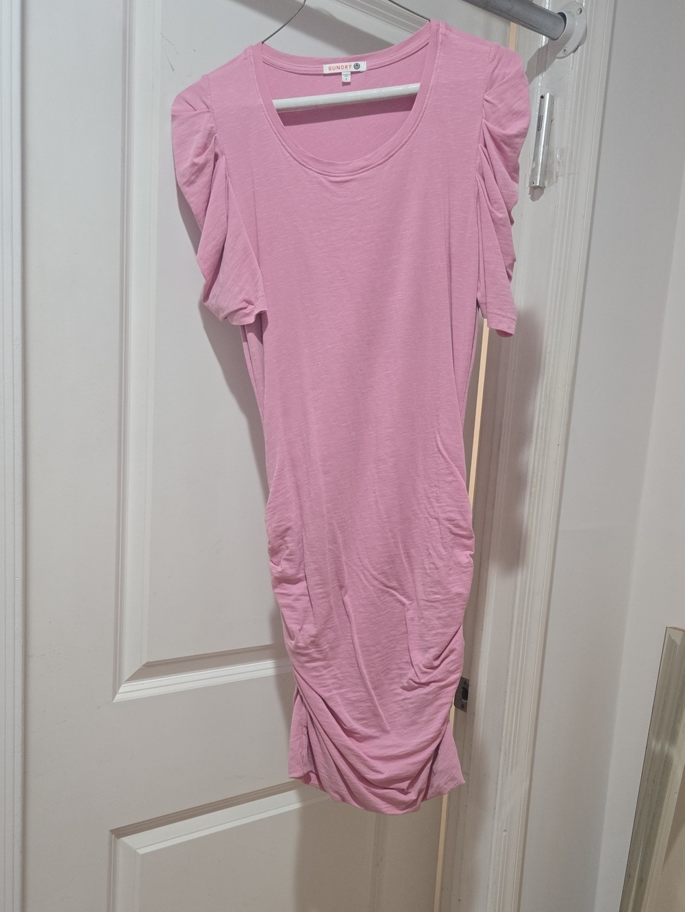 Sundry Light Pink Ruched Midi Dress